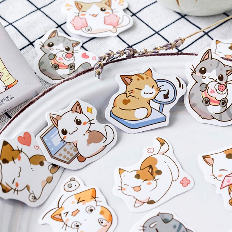 Doraking Small Size Scrapbook Stickers, 45pcs Doraking Boxed DIY Decoration Super Cute Cats Stickers for Laptop Planners Scrapbook Suitcase Diary Notebooks Album(Sweet Cats, 45pcs/ Box) - Image 4